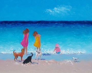  Hund Galerie - Mädchen und Hunde am Strand